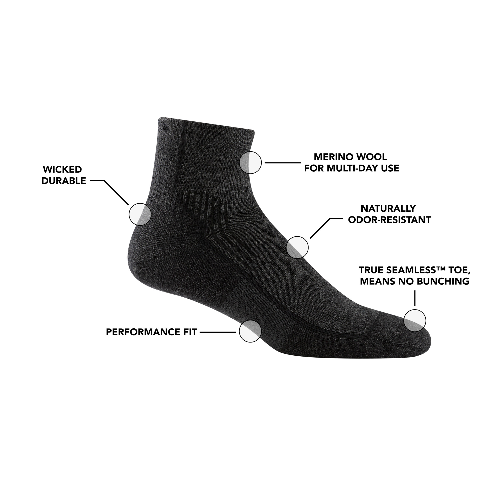 Darn Tough Hiker 1/4 Wandersocken mit Dämpfung, Mountain Gray