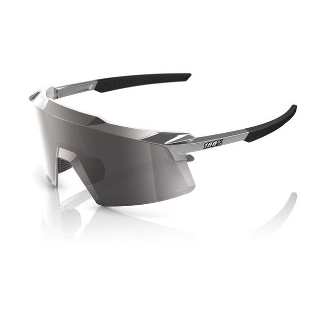 100% Sonnenbrille Aerocraft, Gloss Black Chrome - HiPER Silver Mirror