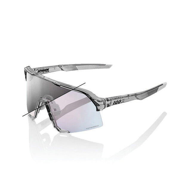 100% Sonnenbrille S3, Polished Translucent Grey - Rose Gold Mirror Photochromic Lens