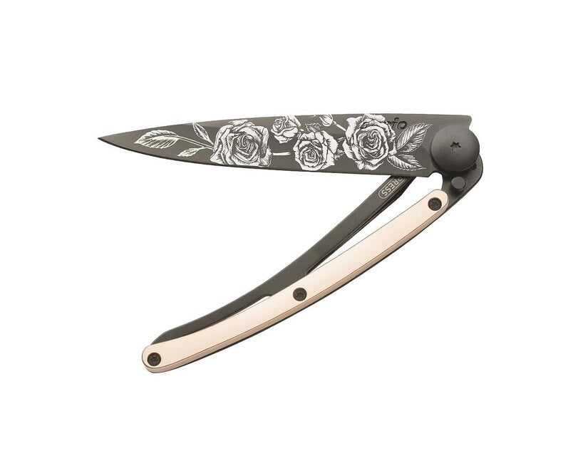 Deejo Tattoo Schließmesser GOLD 18 Karat Roségold Rosen
