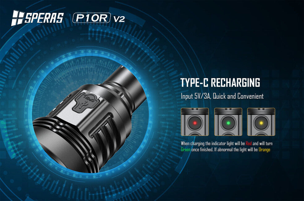 Speras P10R V2 Rechargeable LED Flashlight 10000LM