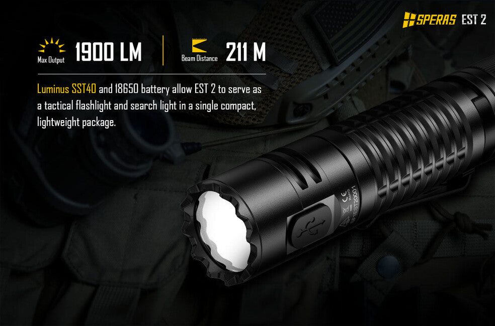 Speras EST2 wiederaufladbare taschenlampe 1900LM 211M