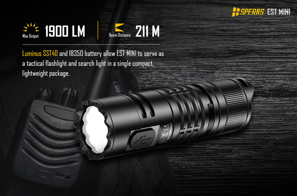 Speras EST Mini wiederaufladbare taktische taschenlampe 1900LM 211m