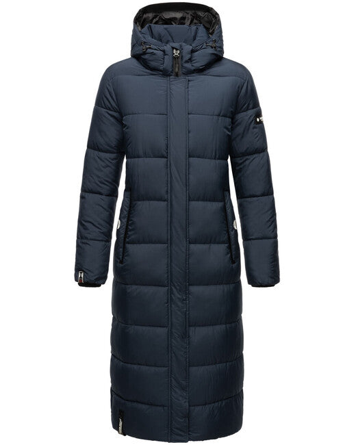 Navahoo Isalie damen lange Winterjacke mit Kapuze, marineblau