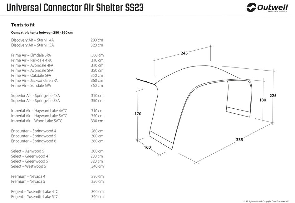 Outwell Air Shelter Anschluss für das Zelt für den Unterstand