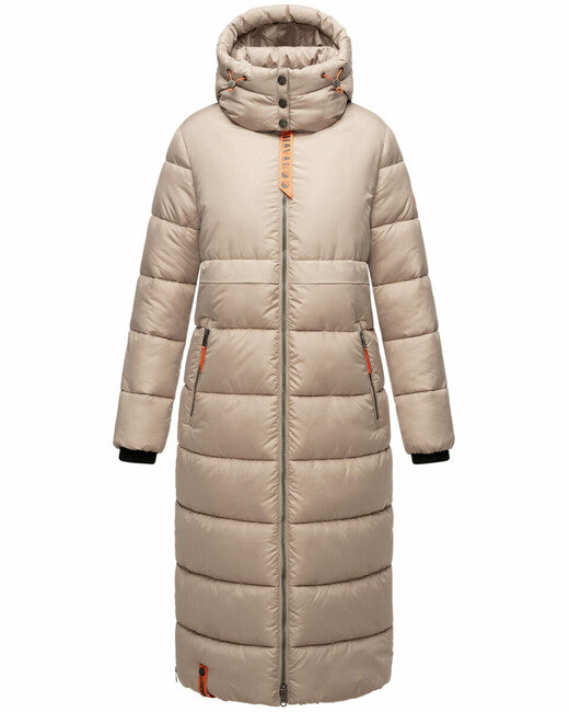 Navahoo Kristallblume damen lange Winterjacke mit Kapuze, taupe