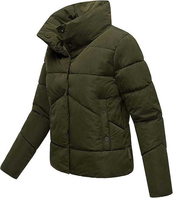 Marikoo Jalliaa damen kurze winterjacke mit hohem kragen , dunkeloliv