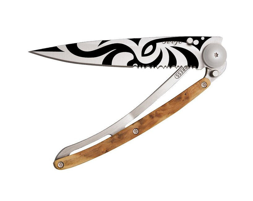 Deejo Serration Klappmesser Wacholder Tribal