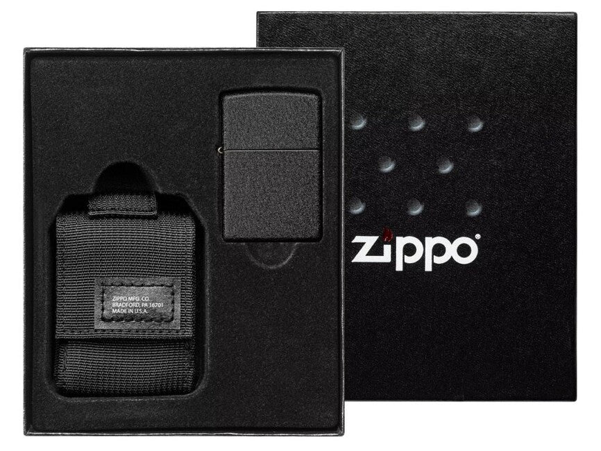 Zippo Black Crackle Tactical Case + Black Crackle Feuerzeug Set