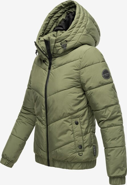 Marikoo Nayanaa damen kurze winterjacke mit kapuze, oliv