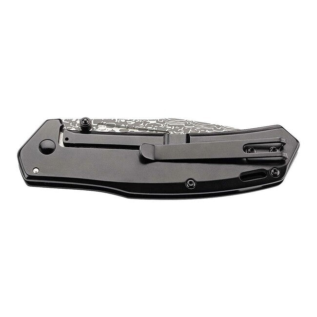 Herbertz Einhandtaschenmesser 9cm rostfreier Stahl geätztes Metall mit Damastoptik