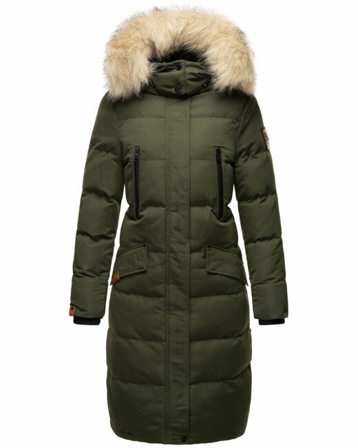 Marikoo Schneesternchen damen-Winterjacke mit Kapuze, oliv