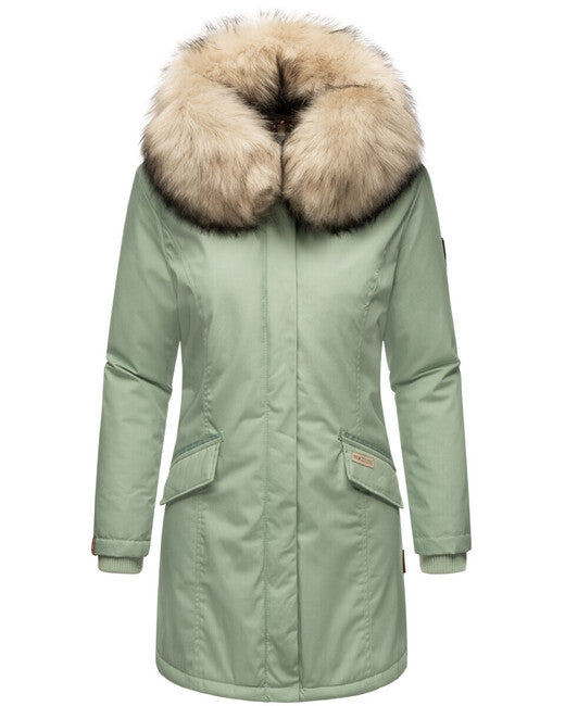 Navahoo Cristal damen Winterjacke mit Kapuze und Fell, smokey mint