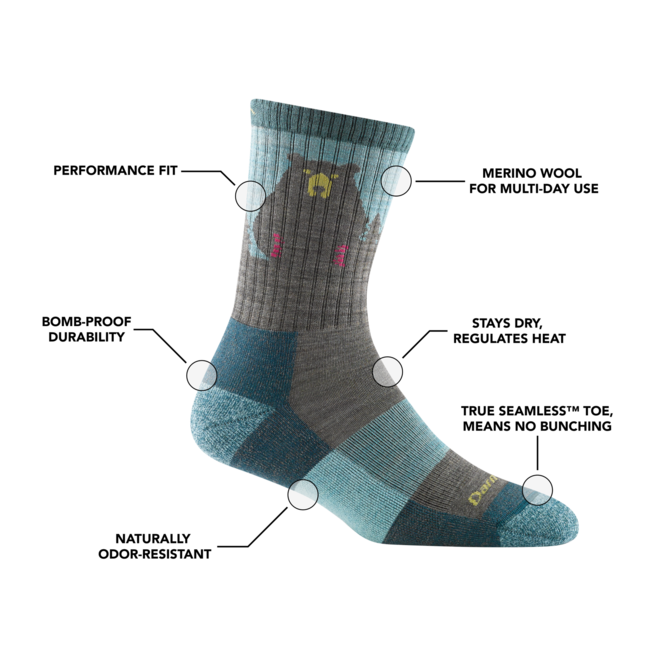 Darn Tough Bear Town Micro Crew socken Leichtgewicht mit Kissen, Purple