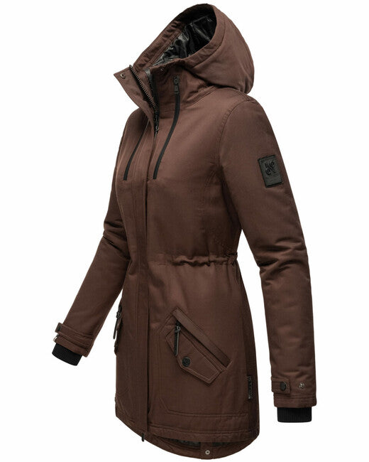 Navahoo Avrille damen winterjacke mit kapuze dunkel choco