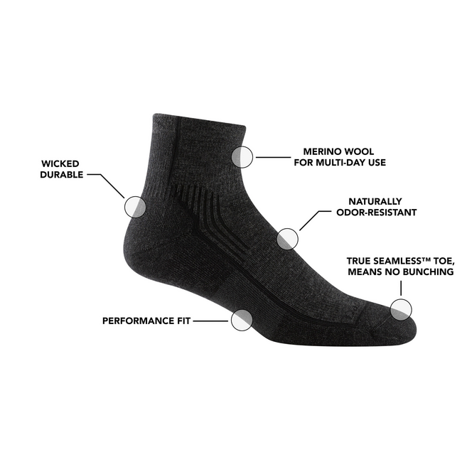 Darn Tough Hiker socken 1/4 medium light mit kissen, onyx black