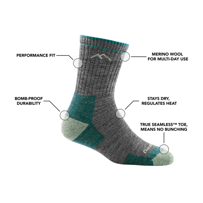 Darn Tough Hiker Micro Crew Midweight Cushion Hiking Socks, Eclipse