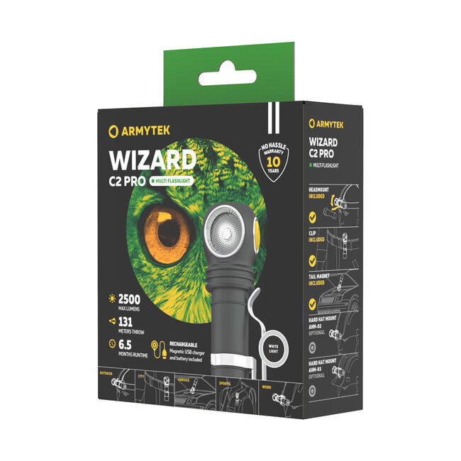 ArmyTek Wizard C2 Pro Magnet LED-taschenlampe mit Magnethalterung 2500 lm 4800 h 65, Weiße