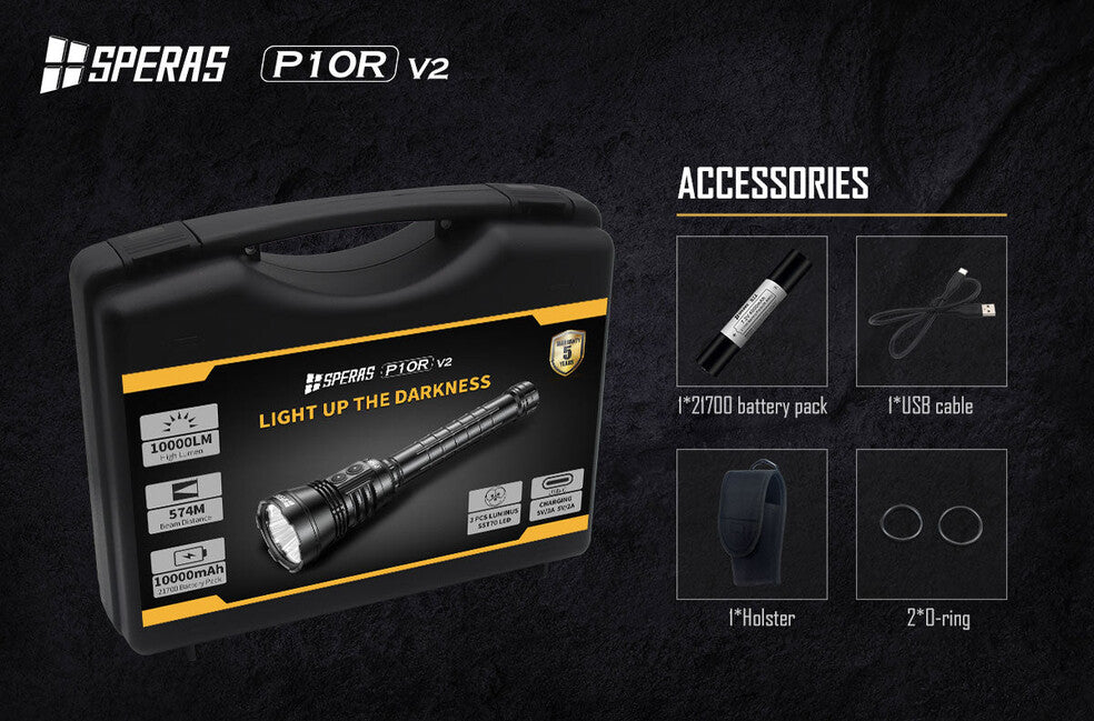 Speras P10R V2 Rechargeable LED Flashlight 10000LM