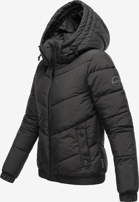 Marikoo Nayanaa damen kurze winterjacke mit kapuze, schwarz