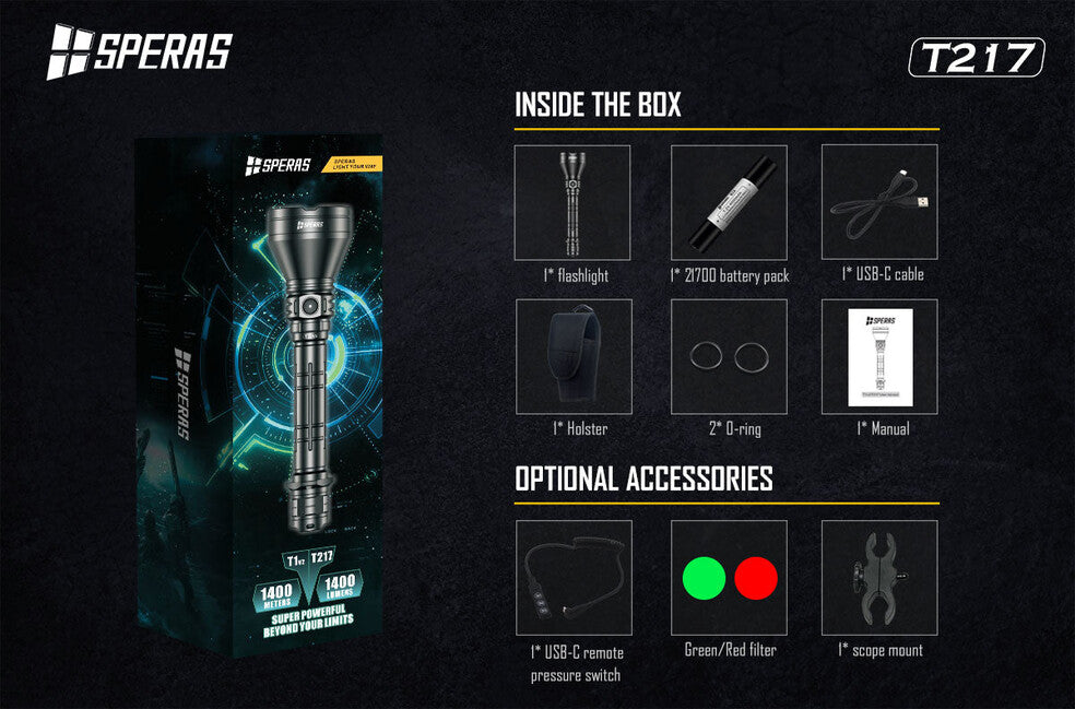 Speras T217 Jagdtaschenlampe 1400LM 1400M
