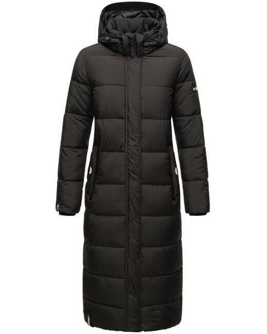 Navahoo Isalie damen lange Winterjacke mit Kapuze, schwarz