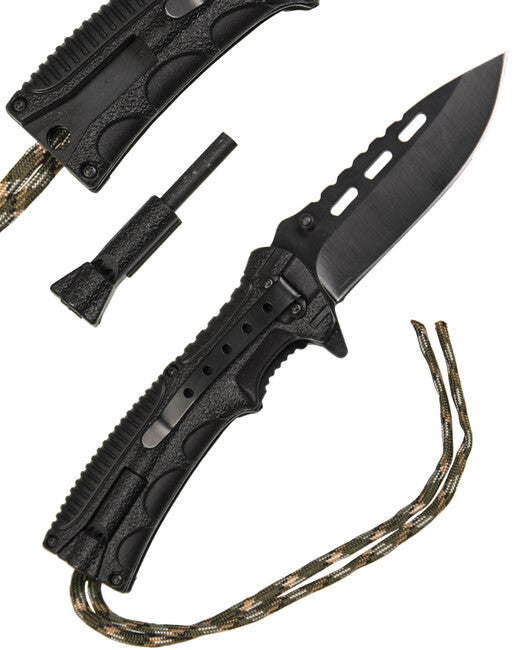 Mil-Tec einhandmesser paracord m.fire starter tarn