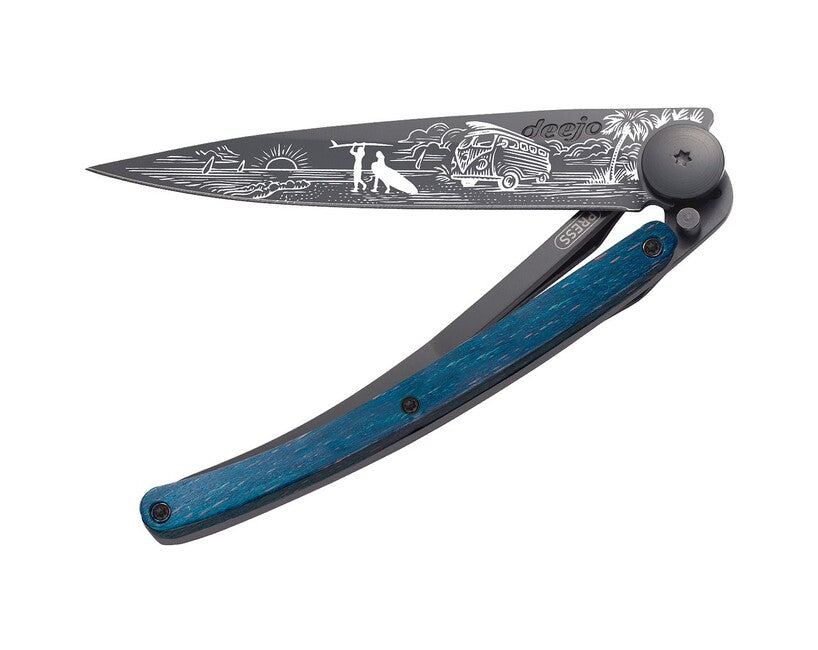 Deejo Klappmesser Tattoo Schwarz Blau Buche Van Life