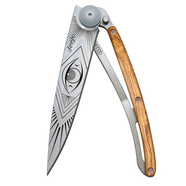 Deejo Tattoo Schließmesser, olive wood Vision