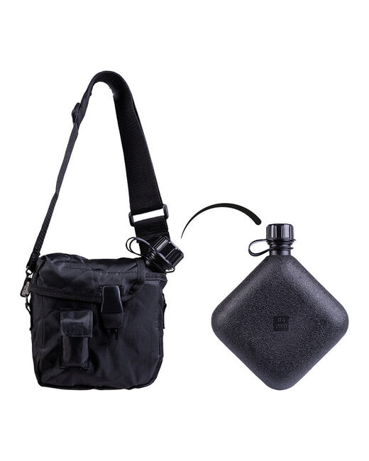 Mil-Tec Feldflasche mit Deckel und Riemen, schwarz