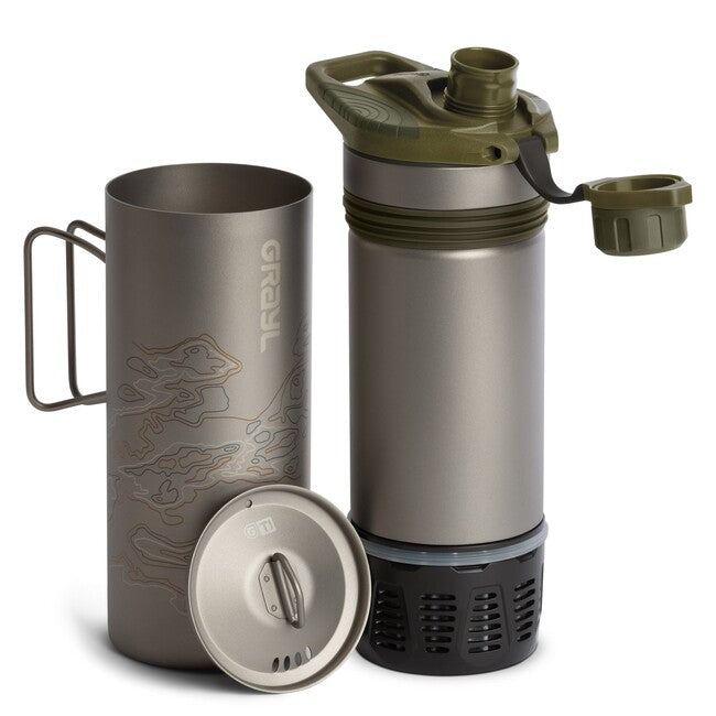 GRAYL Titan GeoPress™ Filterflasche Luftreiniger + Kochdeckel, Olive Drab