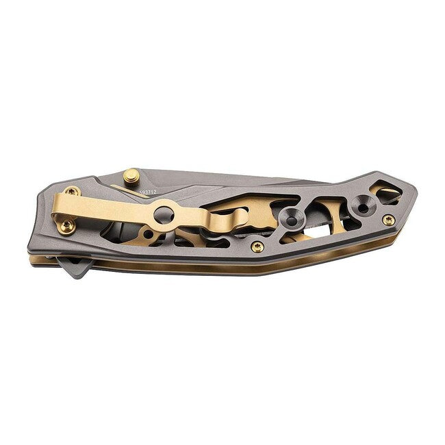Herbertz Einhandtaschenmesser 9cm, stahl, skelettbauweise, schwarz-gold