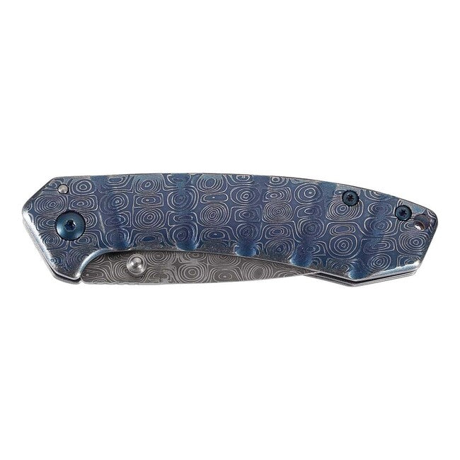 Herbertz Einhandtaschenmesser 7,7cm rostfreier Stahl, blau, Damastoptik