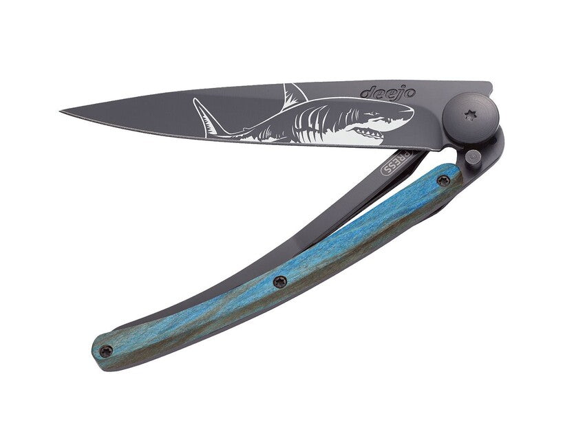 Deejo Tattoo Klappmesser Black Blue Buche Shark