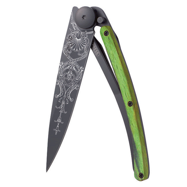 Deejo Schließmesser Black Tattoo Green Buche Versailles