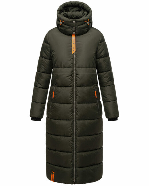 Navahoo Kristallblume damen lange Winterjacke mit Kapuze dunkeloliv
