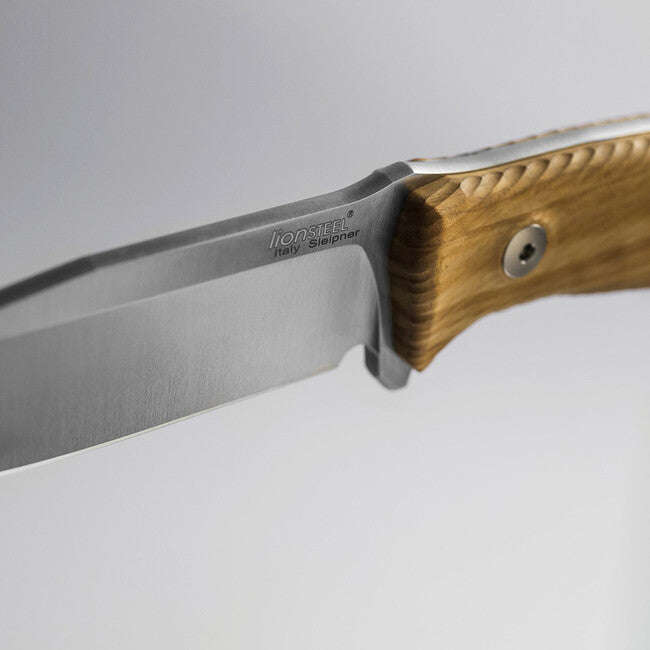 Lionsteel M5 UL Medium langer Dolch mit Olivenholzgriff.