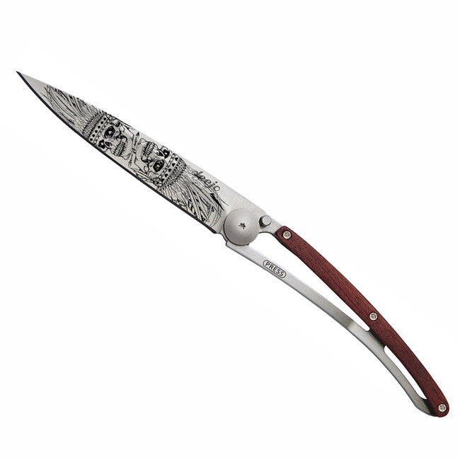 Deejo Tattoo indian skull coral wood Schließmesser