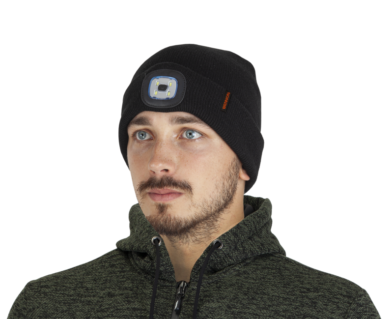 BENNON Lumos mütze mit led-taschenlampe usb led, schwarz