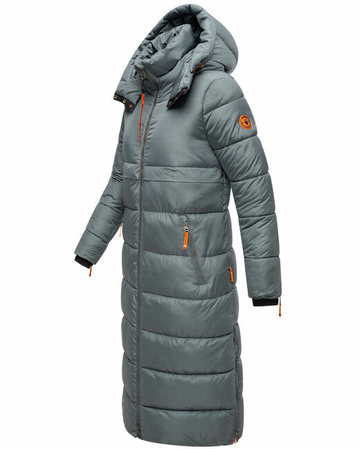 Navahoo Kristallblume damen lange winterjacke mit kapuze sturmblau