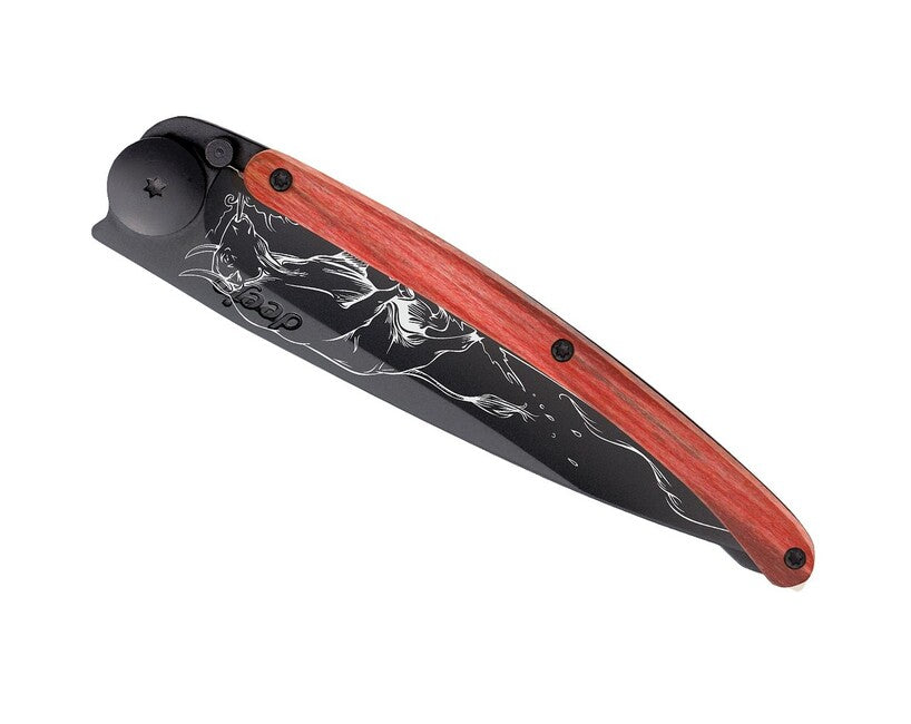 Deejo Tattoo Schließmesser red beech Bull