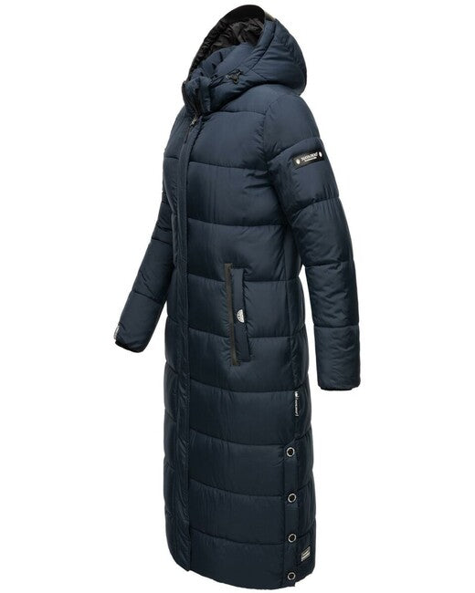 Navahoo Isalie damen lange Winterjacke mit Kapuze, marineblau