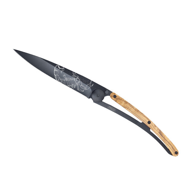 Deejo Tattoo Schließmesser black olive wood Scorpio