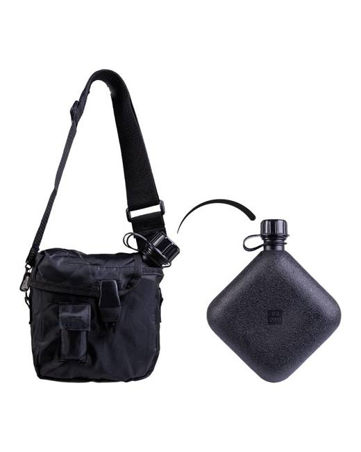 Mil-Tec Feldflasche mit Deckel und Riemen, schwarz