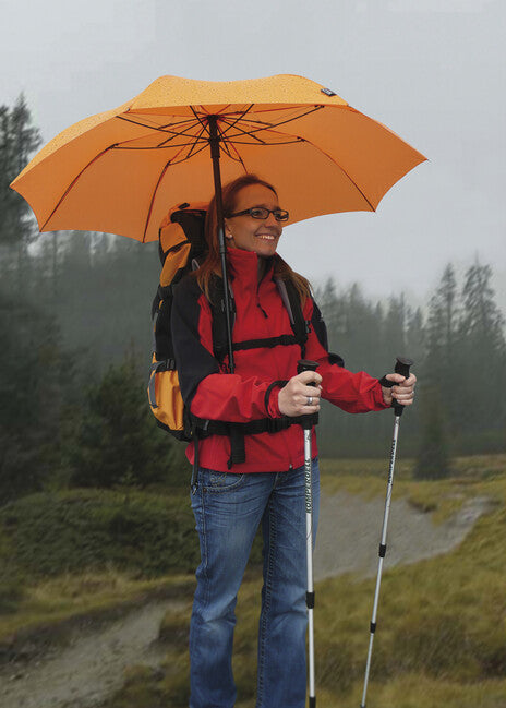 EuroSchirm teleScope freihändig UV-Teleskop-Trekkingschirm mit Rucksackbefestigung, orange
