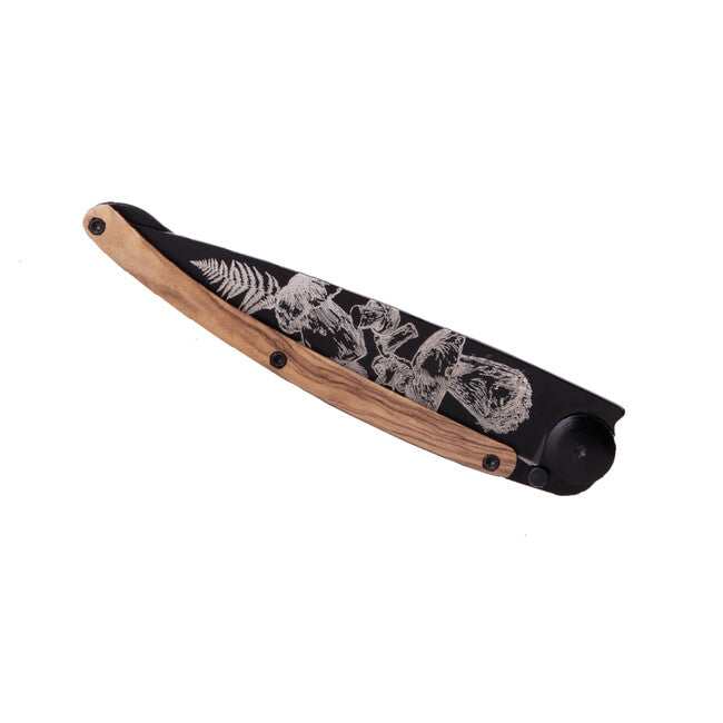 Deejo Tattoo Schließmesser Mushroom black olive wood