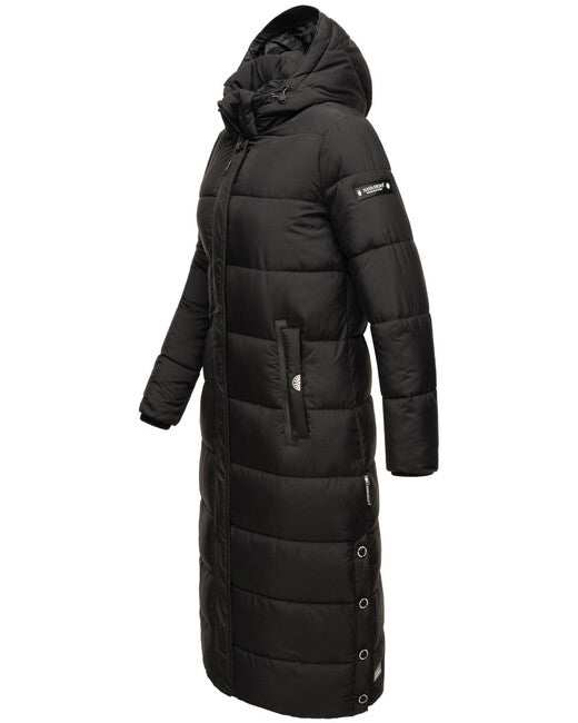 Navahoo Isalie damen lange Winterjacke mit Kapuze, schwarz