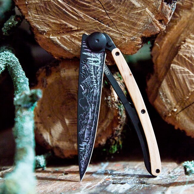 Deejo Tattoo Klappmesser wacholderholz mountain, black