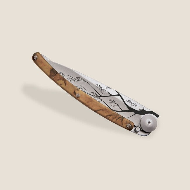 Deejo Tattoo Serration Klappmesser, braun camo Tree