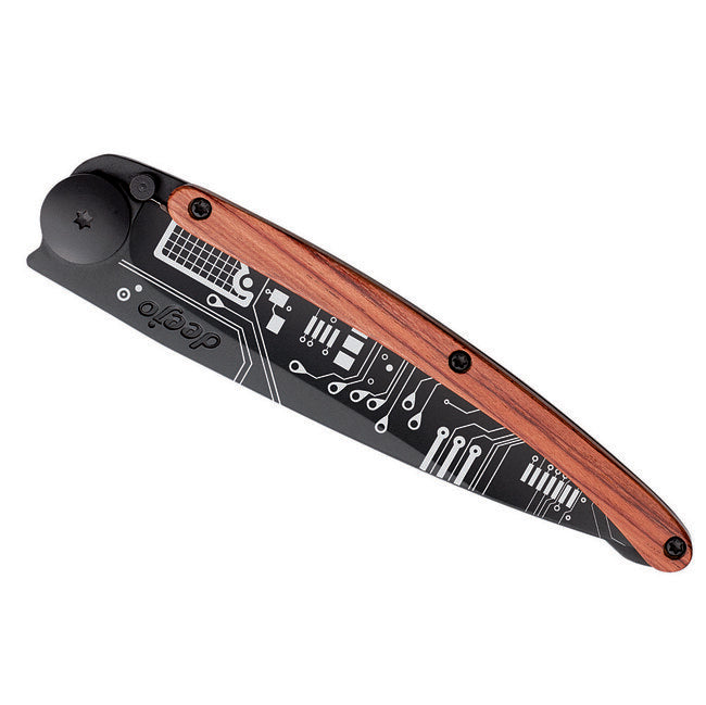 Deejo Tattoo Schließmesser Black Coralwood Circuit Board